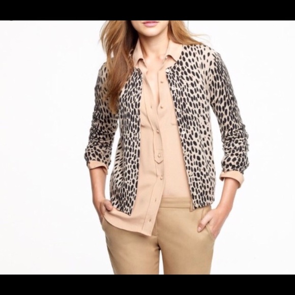 J. Crew Merino Wool Leopard Print Cardigan Sz Small - Picture 1 of 5
